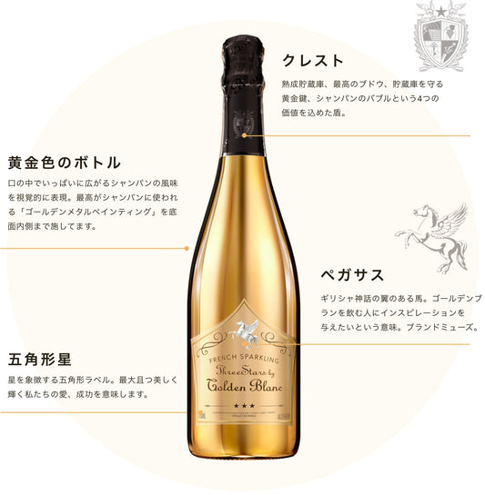 フレンチ スパークリングワイン ゴールデンブラン - French Sparkling Three Stars by Golden Blanc Extra Dry